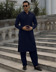 NAVY BLUE COTTON UNSTITCHED KAMEEZ SHALWAR FABRIC | JJMS-3004