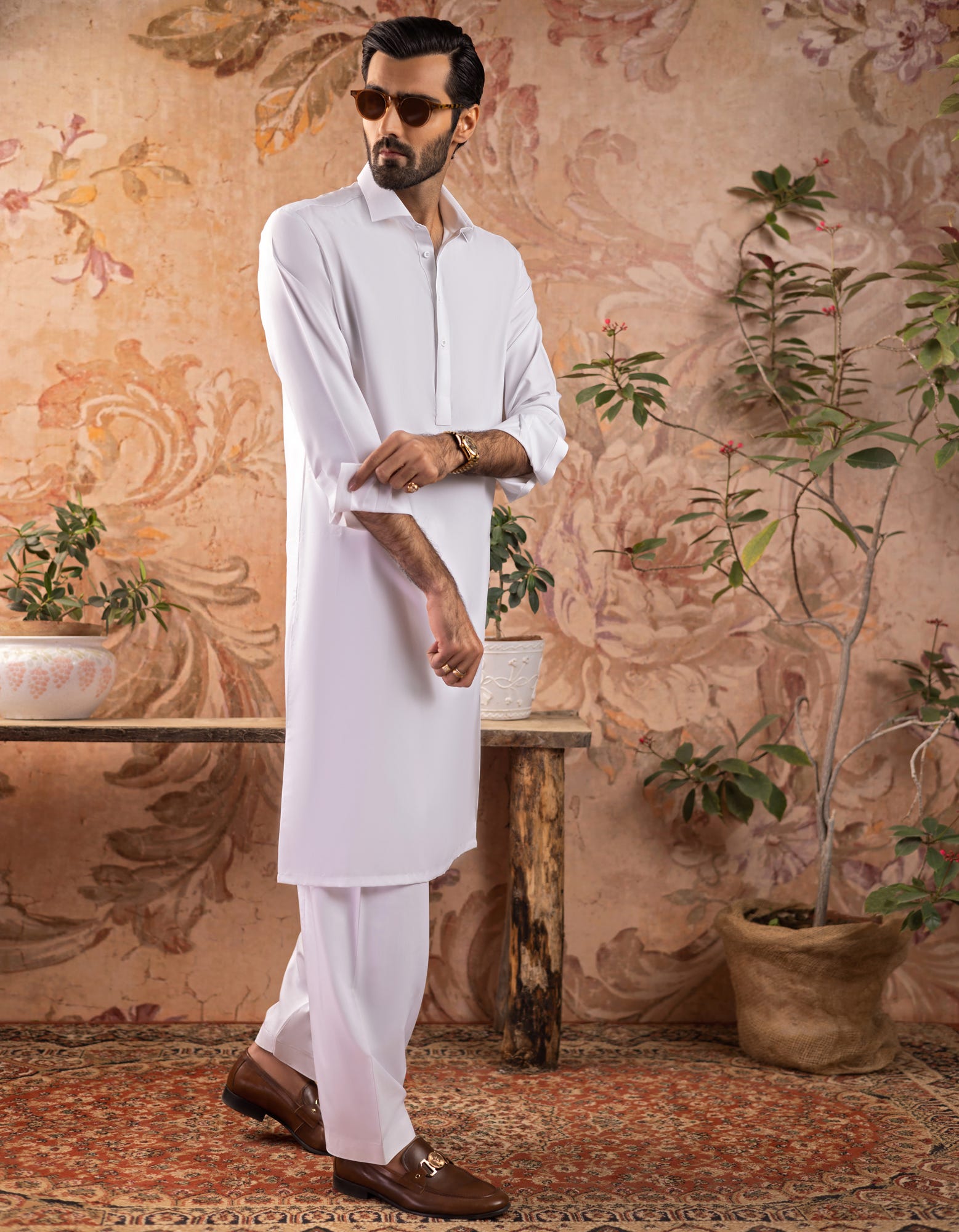 WHITE BLENDED UNSTITCHED KAMEEZ SHALWAR FABRIC | JJMS-3005