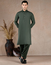 BOTTLE GREEN BLENDED UNSTITCHED KAMEEZ SHALWAR FABRIC