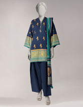 BLUE LAWN GOLD PRINTED STITCHED 3PC