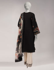 BLACK LAWN EMBROIDERED STITCHED 3PC