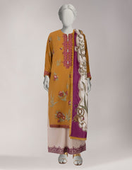 MUSTARD LAWN EMBROIDERED STITCHED 3PC