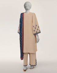 BEIGE LAWN EMBROIDERED STITCHED 3PC