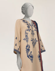 BEIGE LAWN EMBROIDERED STITCHED 3PC