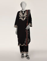 BLACK LAWN EMBROIDERED 3PC STITCHED
