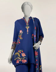BLUE LAWN EMBROIDERED STITCHED 3PC