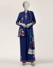 BLUE LAWN EMBROIDERED STITCHED 3PC