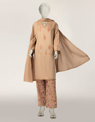BEIGE LAWN EMBROIDERED STITCHED 3PC