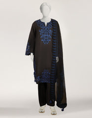 BLACK LAWN EMBROIDERED STITCHED 3PC