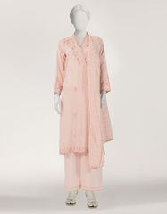 PINK DOBBY EMBROIDERED STITCHED 3PC