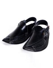 BLACK TEXTURED PESHAWARI SANDALS
