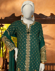 GREEN RAW SILK EMBROIDERED 3PC STITCHED