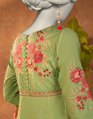 GREEN COTTON SILK EMBROIDERED 3PC STITCHED