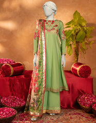 GREEN COTTON SILK EMBROIDERED 3PC STITCHED