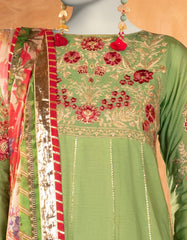 GREEN COTTON SILK EMBROIDERED 3PC STITCHED