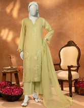 GREEN KHADDI EMBROIDERED 3PC STITCHED