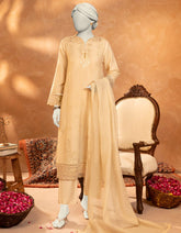 BEIGE COTTON NET EMBROIDERED 3PC STITCHED