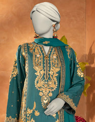 GREEN RAW SILK EMBROIDERED 3PC STITCHED