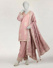 LILAC RAW SILK EMBROIDERED STITCHED 3PC