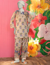 CREAM LAWN PRINTED KURTI