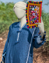 BLUE DOBBY EMBROIDERED KURTI | JJLK-S-JSS-25-338