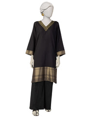 BLACK WOVEN JACQUARD EMBROIDERED KURTI