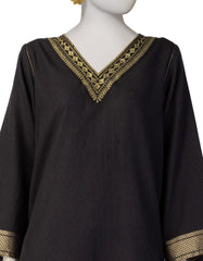 BLACK WOVEN JACQUARD EMBROIDERED KURTI