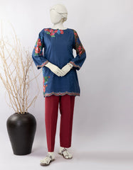 BLUE DOBBY APPLIQUÉ KURTI