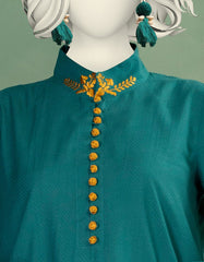 GREEN DOBBY EMBROIDERED KURTI