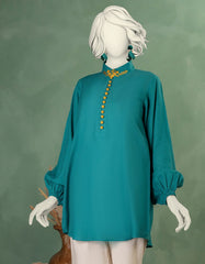 GREEN DOBBY EMBROIDERED KURTI
