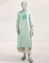 GREEN DOBBY EMBROIDERED KURTI
