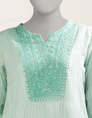 GREEN DOBBY EMBROIDERED KURTI