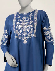 BLUE LAWN EMBROIDERED KURTI