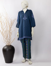 BLUE DOBBY EMBROIDERED 2PC STITCHED