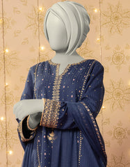 BLUE TEXTURED EMBROIDERED 3PC STITCHED