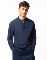 NAVY BLUE COTTON SEMI-FORMAL KURTA TROUSERS