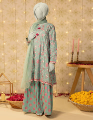 BLUE LAWN PASTE PRINTED 3PC STITCHED