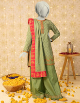GREEN DOBBY EMBROIDERED 3PC STITCHED
