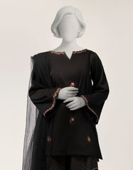 BLACK LAWN EMBROIDERED STITCHED 3PC
