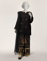 BLACK LAWN EMBROIDERED STITCHED 3PC