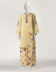 YELLOW LAWN EMBROIDERED STITCHED 3PC