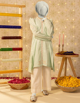 GREEN DOBBY EMBROIDERED KURTI