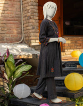 BLACK TEXTURED EMBROIDERED 2PC | JGK-S-JTST-25-412