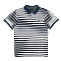 POLO (MEN) - WHITE WITH DARK BLUE LINES
