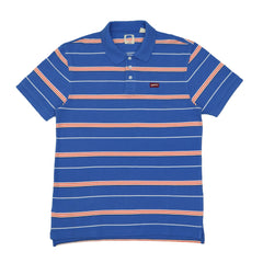 POLO (MEN) - BLUE WITH ORANGE & WHITE STRIPES