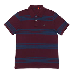 POLO (MEN) - MAROON WITH BLUE STRIPES
