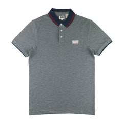 POLO (MEN) - GREY WITH RED LINE ON BLUE COLLAR