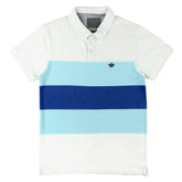 POLO (MEN) - WHITE WITH LIGHT BLUE & DARK BLUE