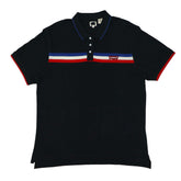 POLO (MEN) - BLACK WITH BLUE WHITE & RED STRIPES ON CHEST