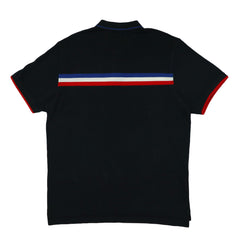 POLO (MEN) - BLACK WITH BLUE WHITE & RED STRIPES ON CHEST